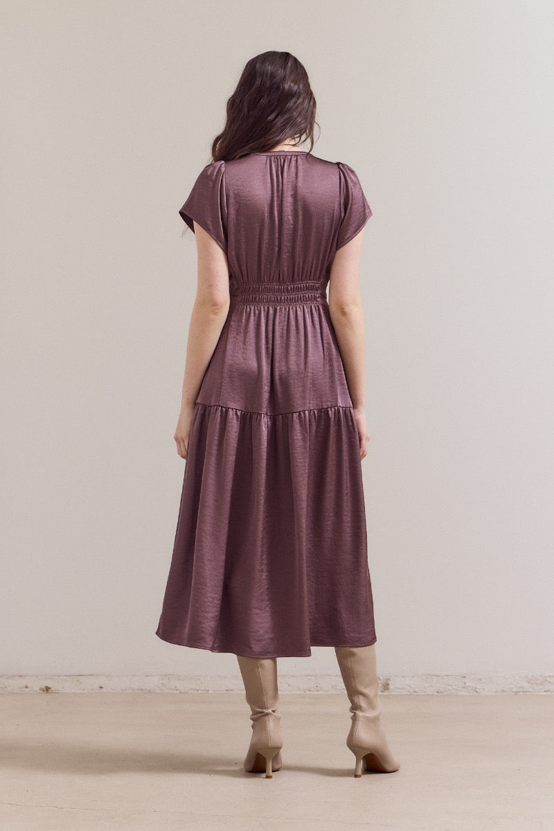 Ruffle Satin Midi Tapenade