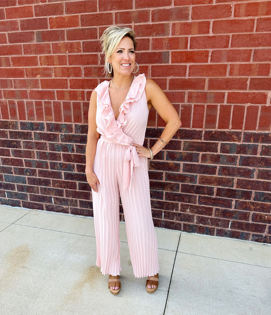 Ruffle Pleat Slvless Jumpsuit