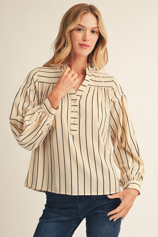 Stripe Ruffle Neck Top