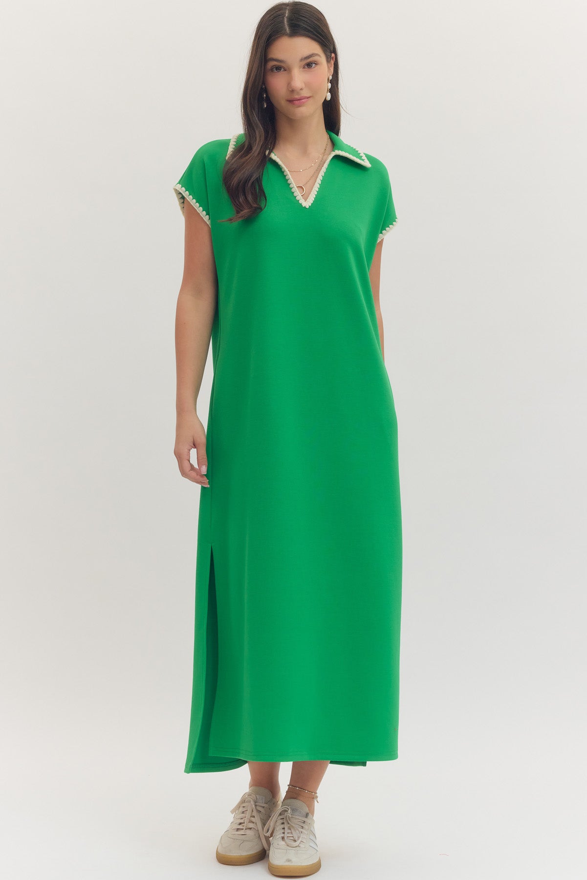 Trimmed Collar Maxi