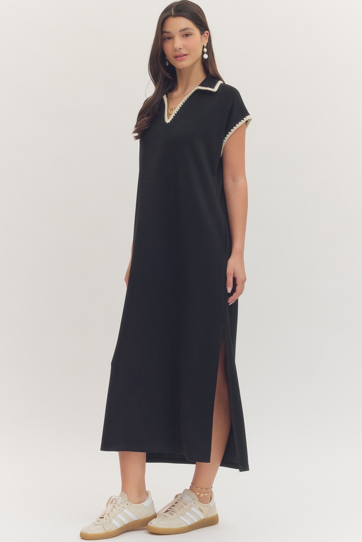 Trimmed Collar Maxi