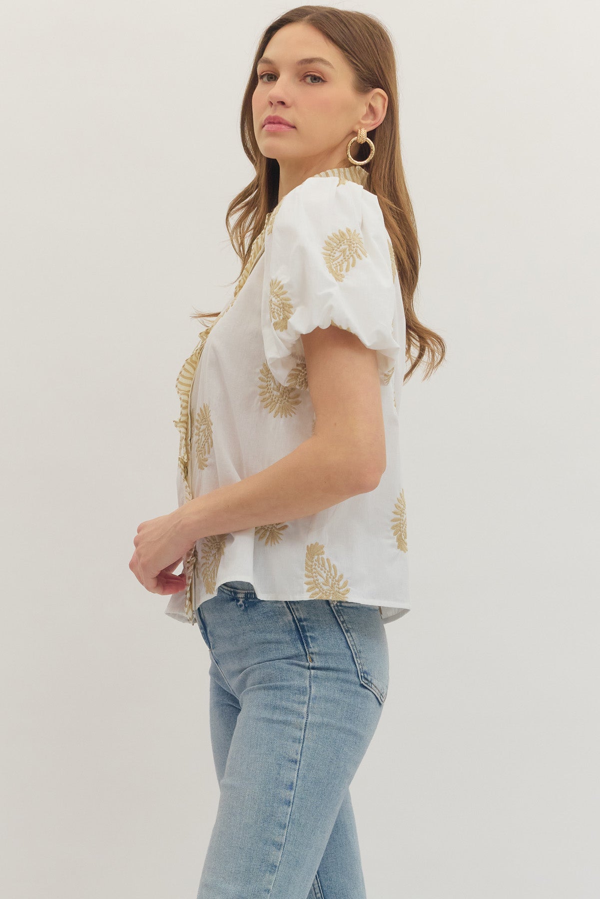 Ruffle Front Emb Top
