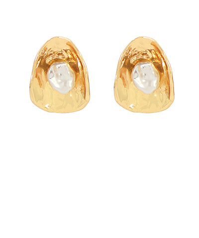 Curved Oval & Pearl Earring