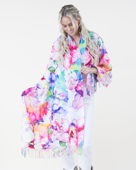 Watercolor Flowers Scarf Pink