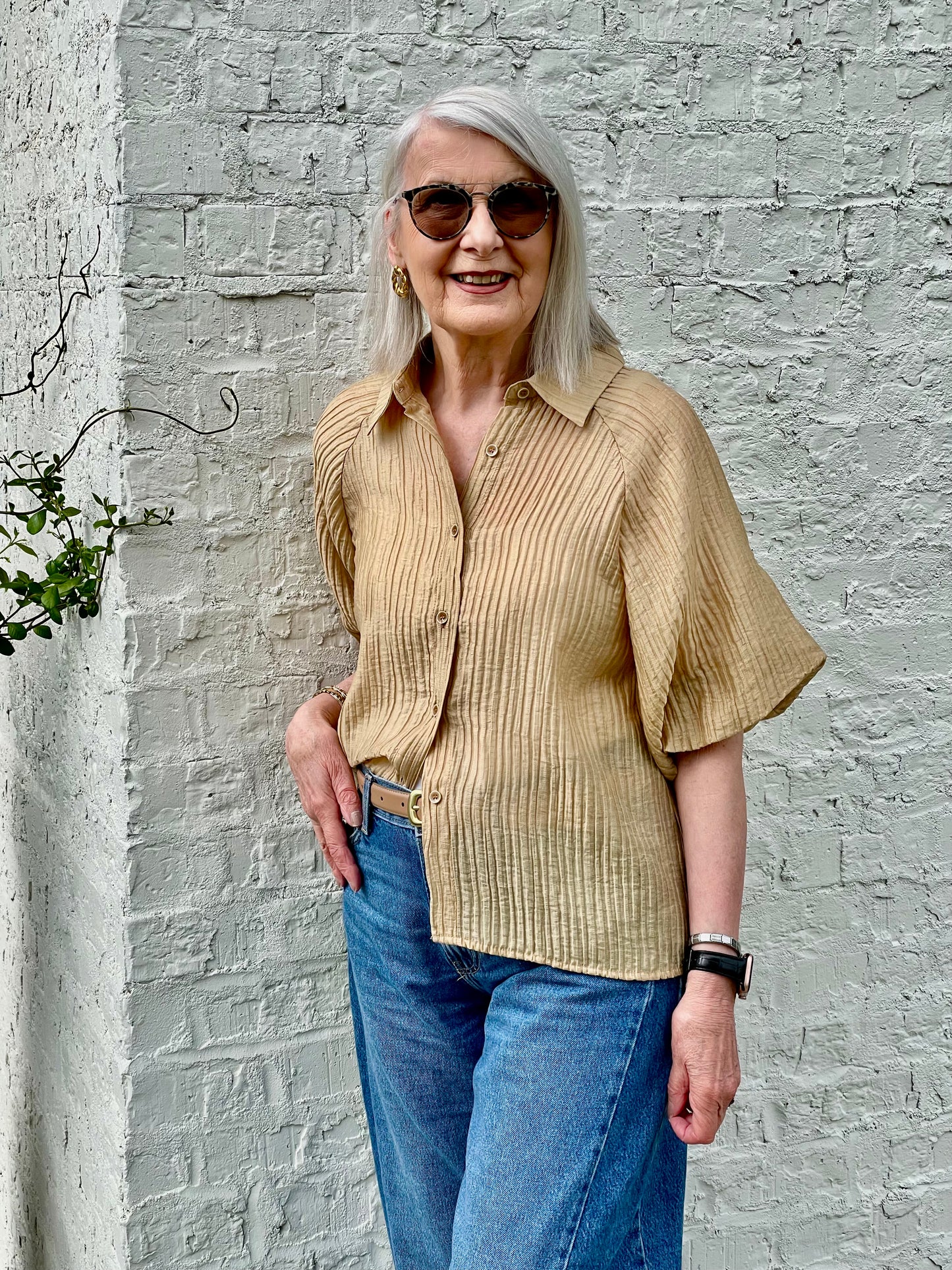 Crushed Plisse Gold Blouse