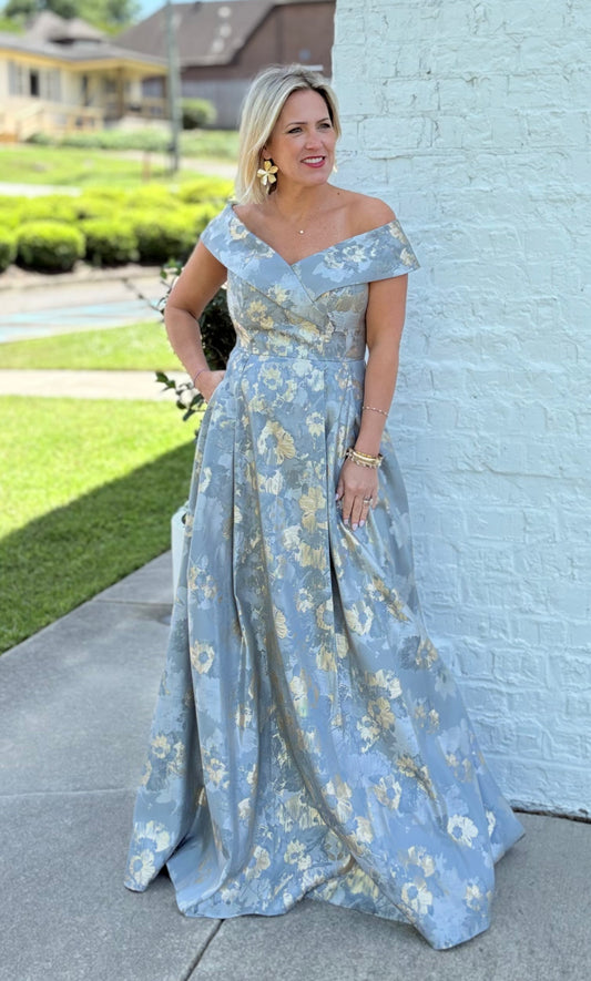 Print Off Shoulder Gown