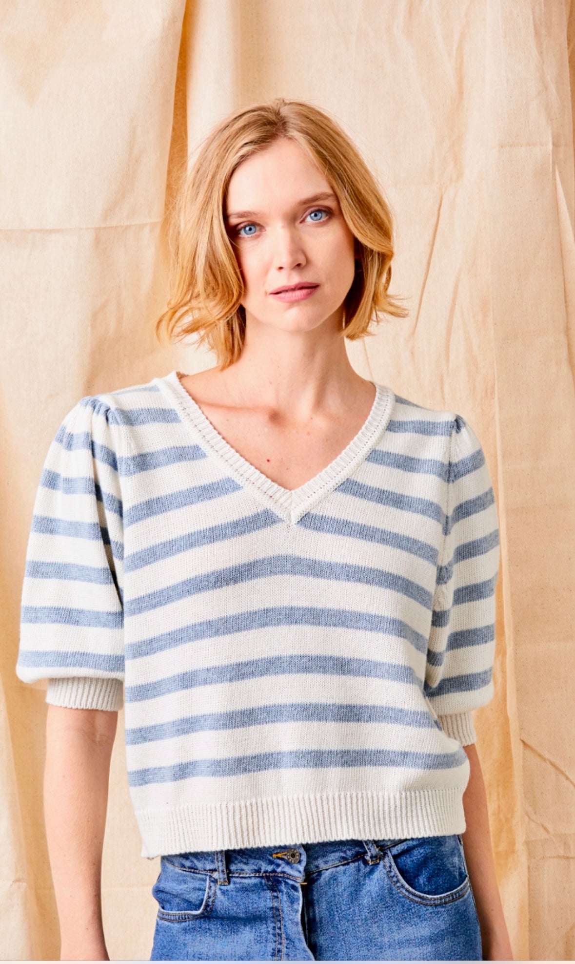 Felora stripe bubble Slv sweater O/S