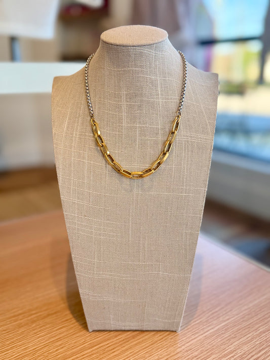 Gold chain silver necklace