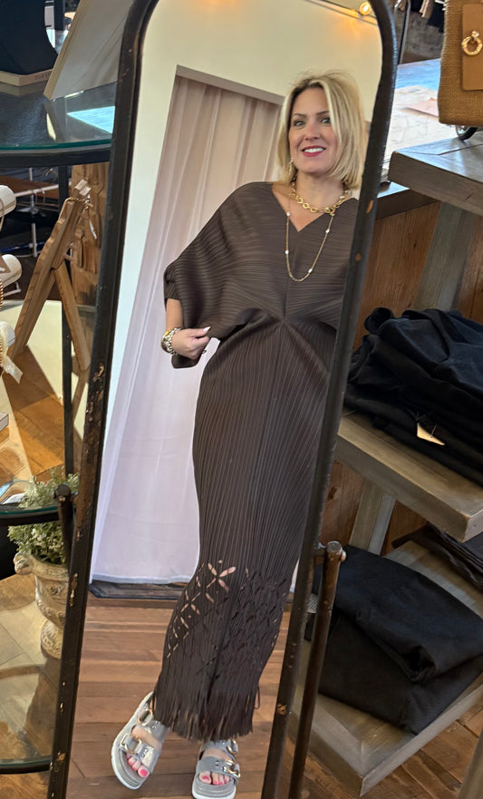 Pleat Cut Out Fringe Dress
