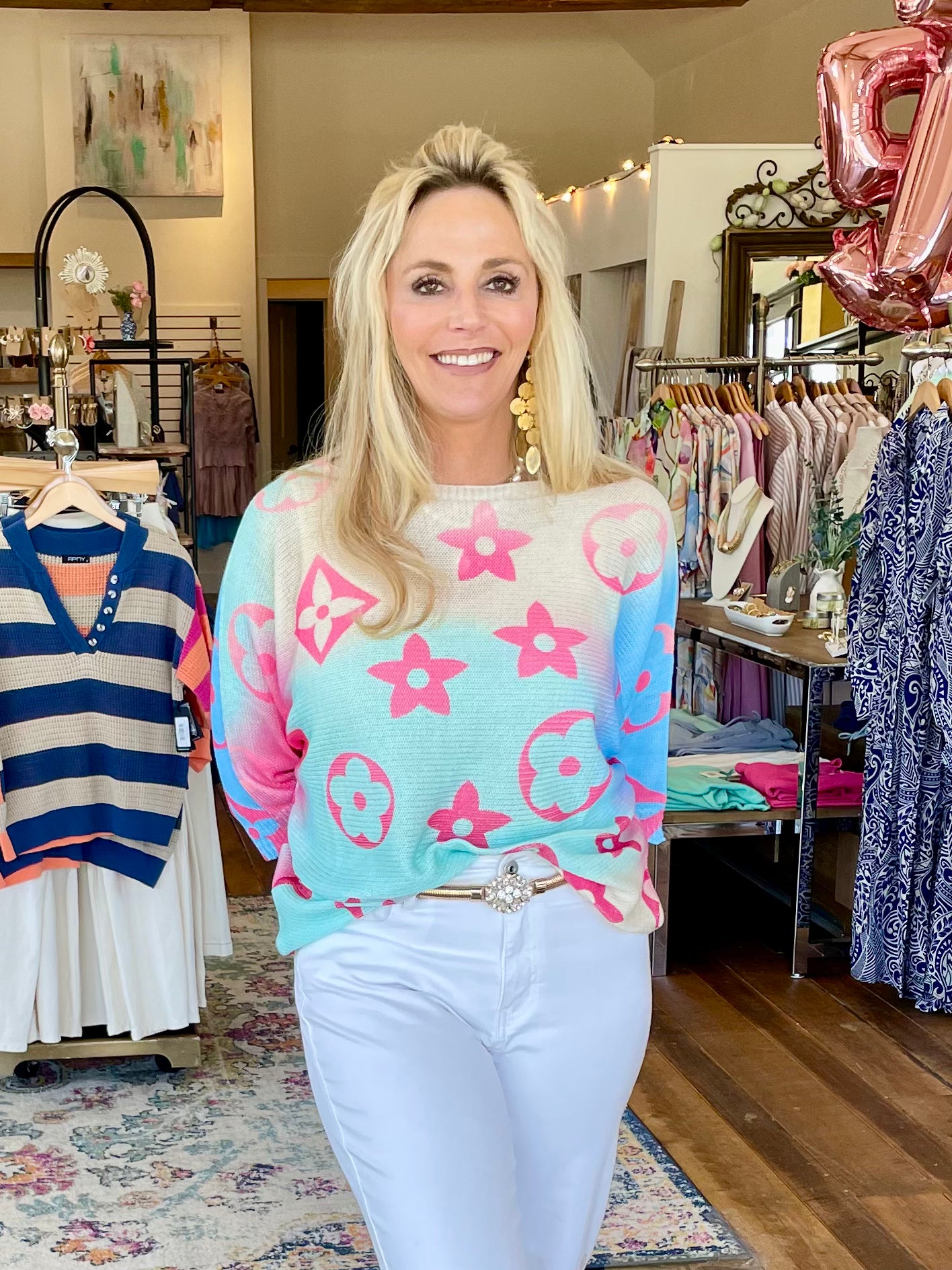 Linen blend print sweater
