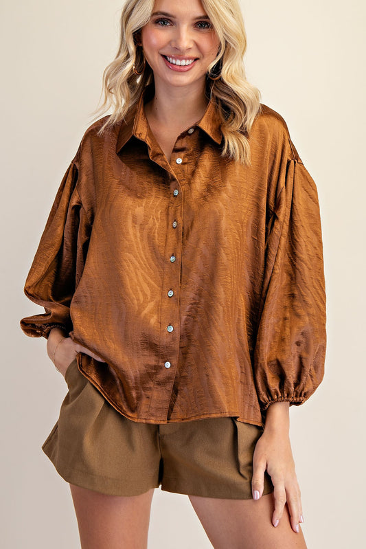 Embossed Shiny button blouse
