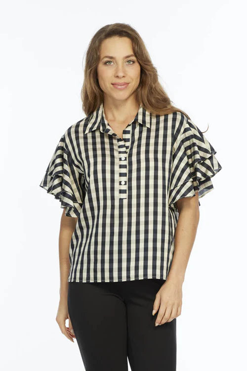 Plaid Flounce Slv Top