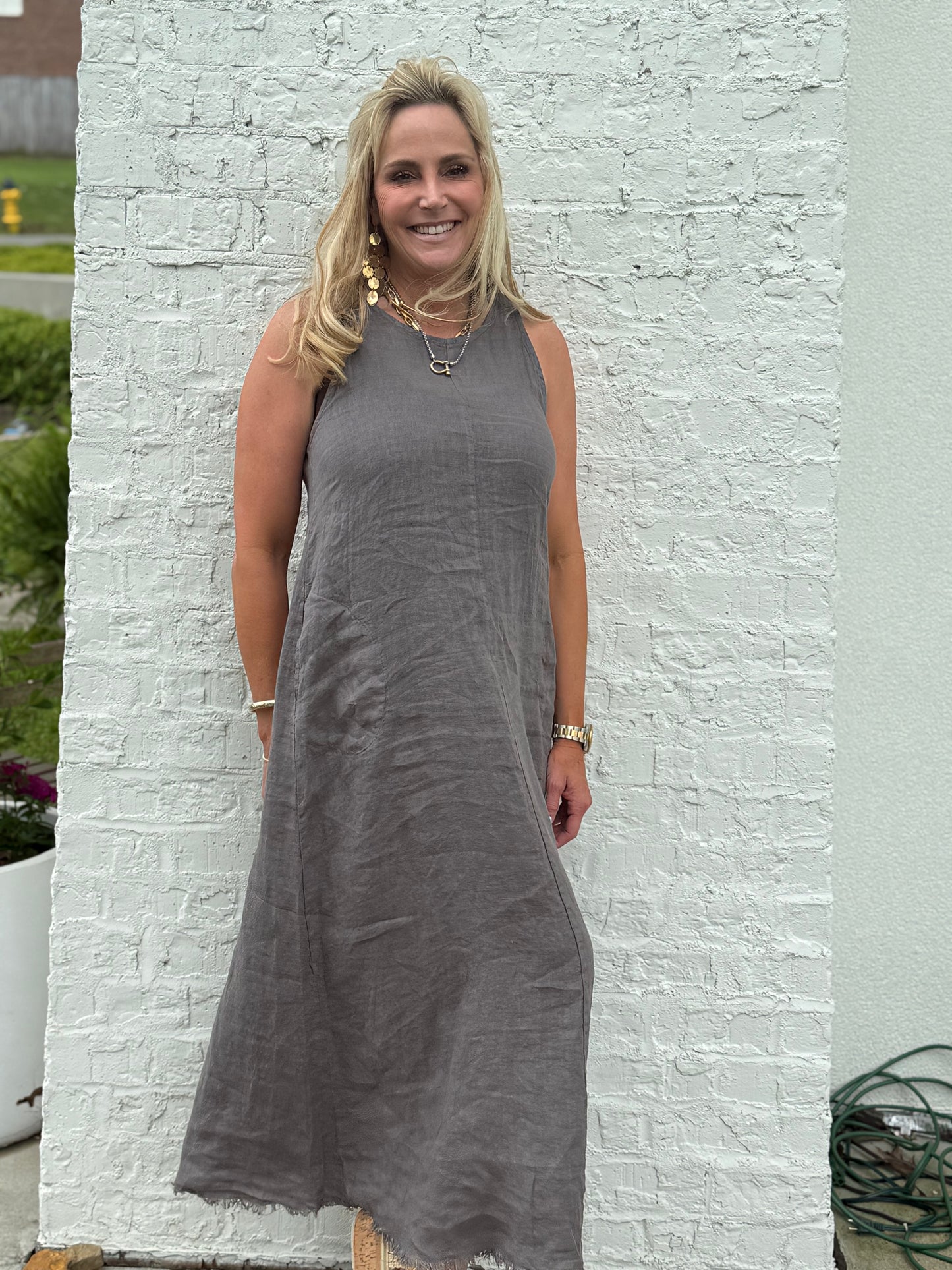Linen raw edge dress