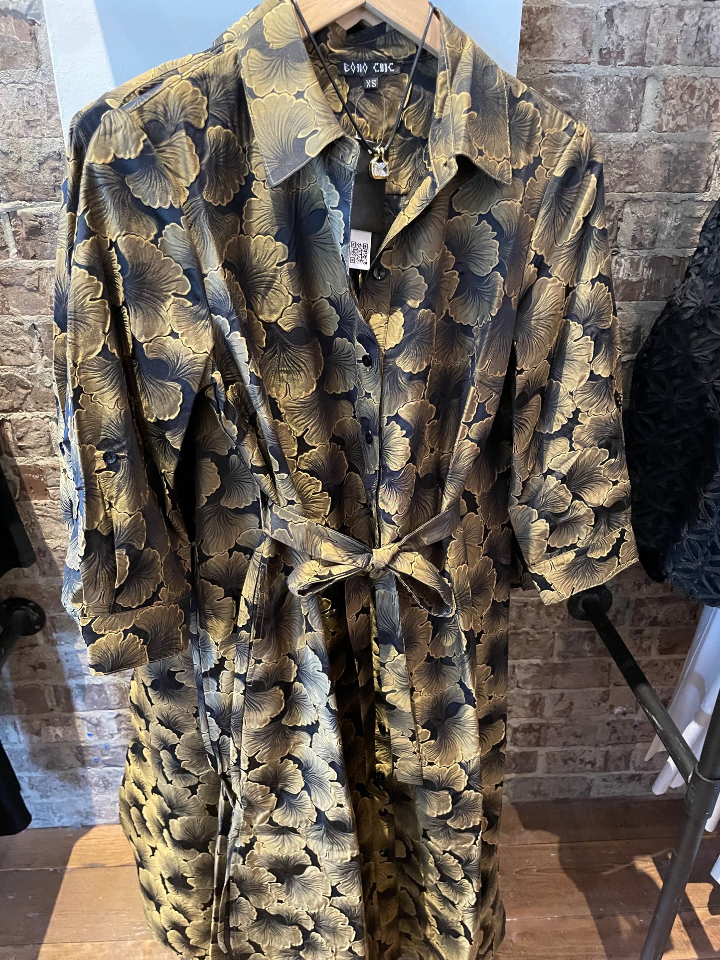 Black gold brocade dress