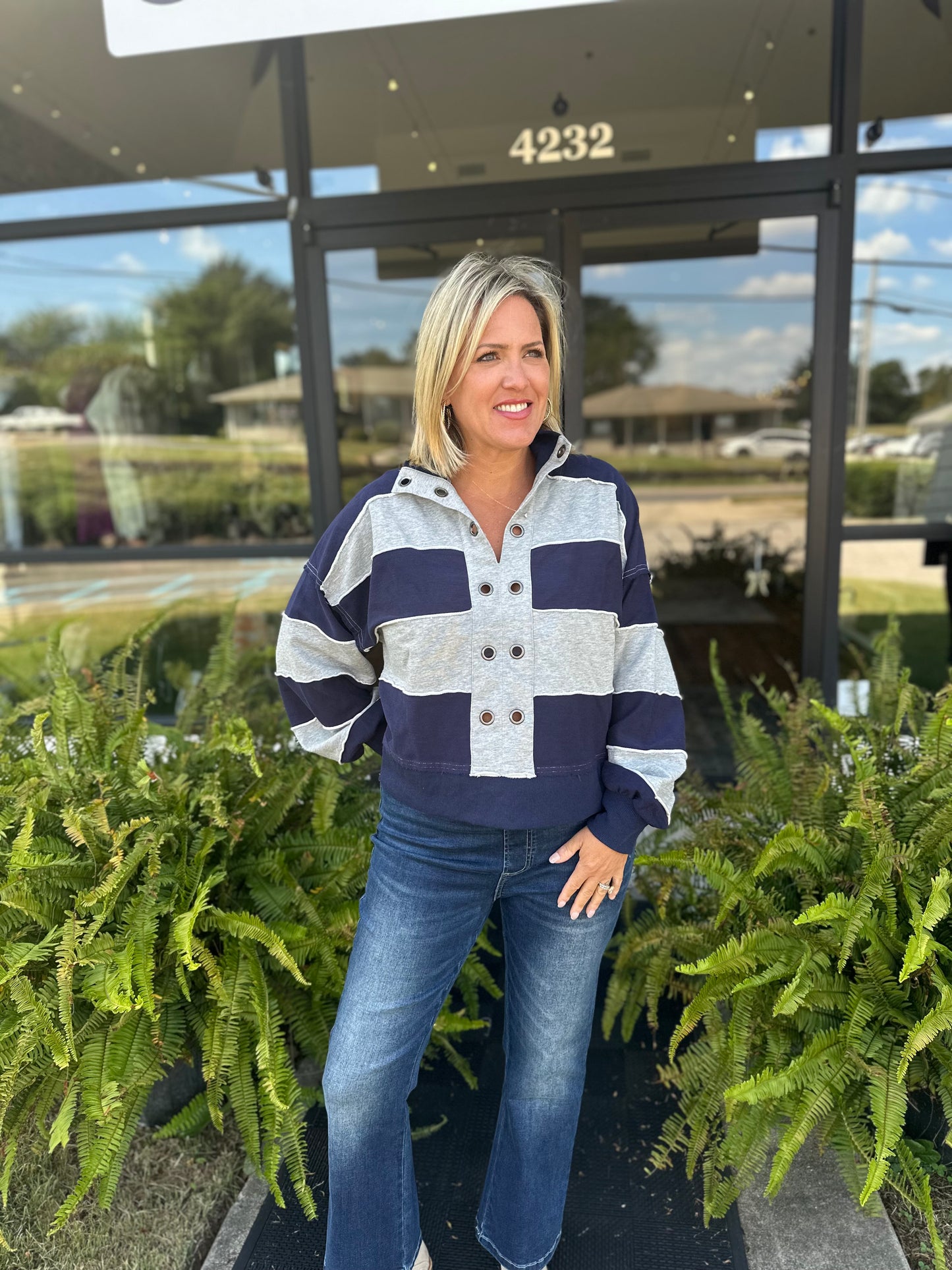 Navy grommet sweatshirt