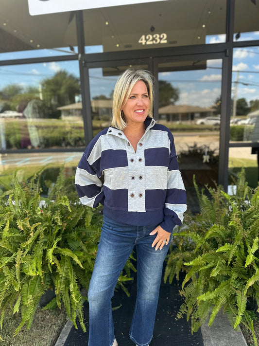 Navy grommet sweatshirt