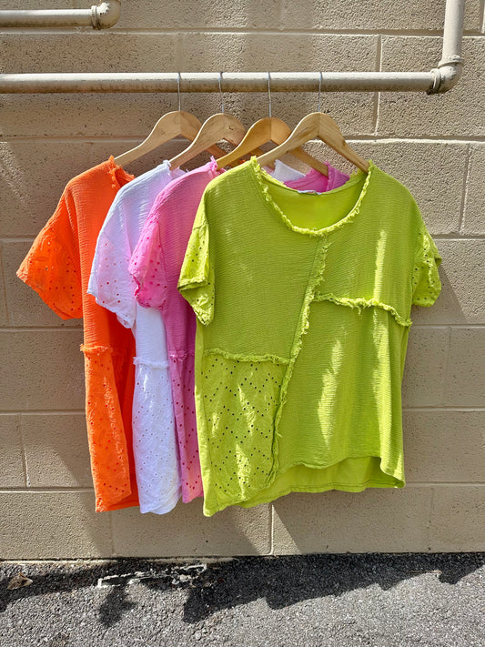 Mixed Media Eyelet Tee