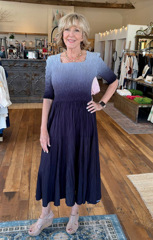 Ombre pleat 3/4 dress
