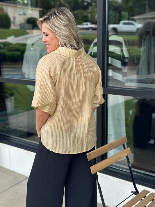 Crushed Plisse Gold Blouse