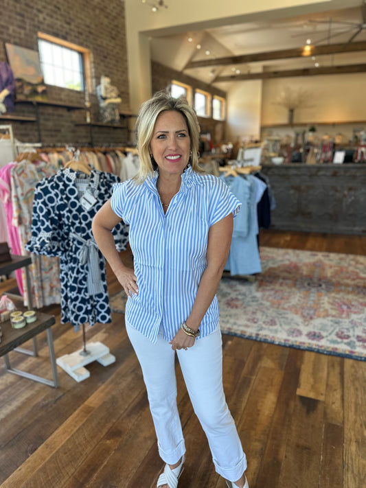 Stripe Ruffle neck blouse