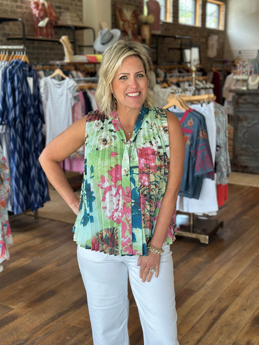 Floral Print Slvless Top