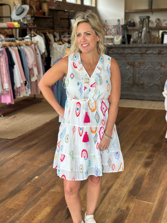 Print Slvless Ruffle Dress
