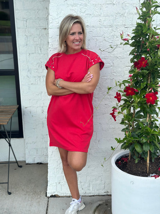 Stud Mini Dress w/ Trim