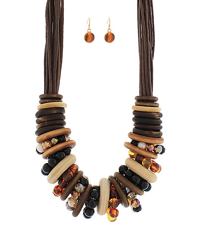 Cord Wood & Bead Necklace