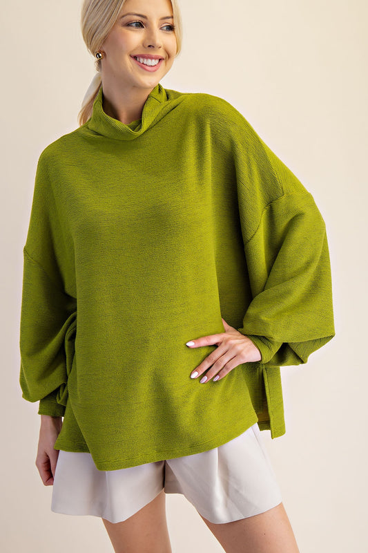 cozy rubbed mock neck pullover