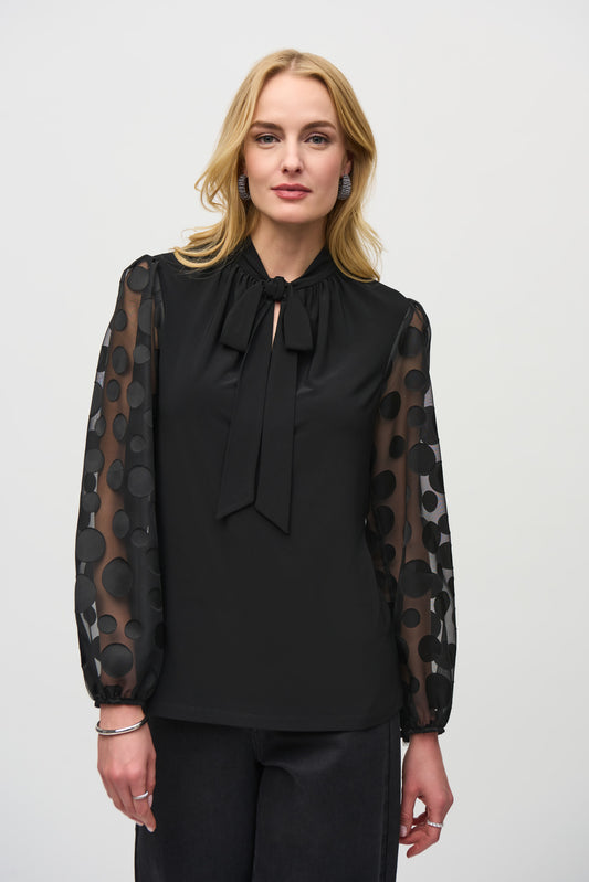 Silky Top W/ Dot Sleeves