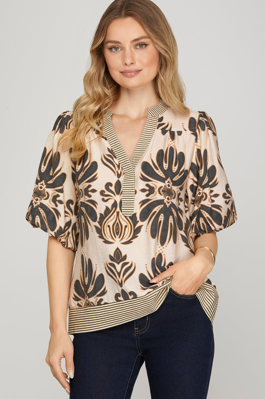 Bubble Slv Print Top