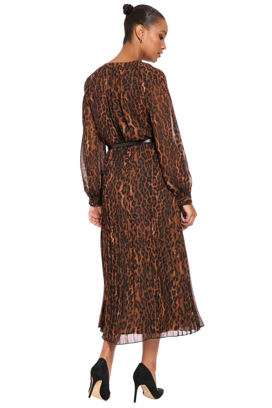 Leopard Print Belted Midi Dress