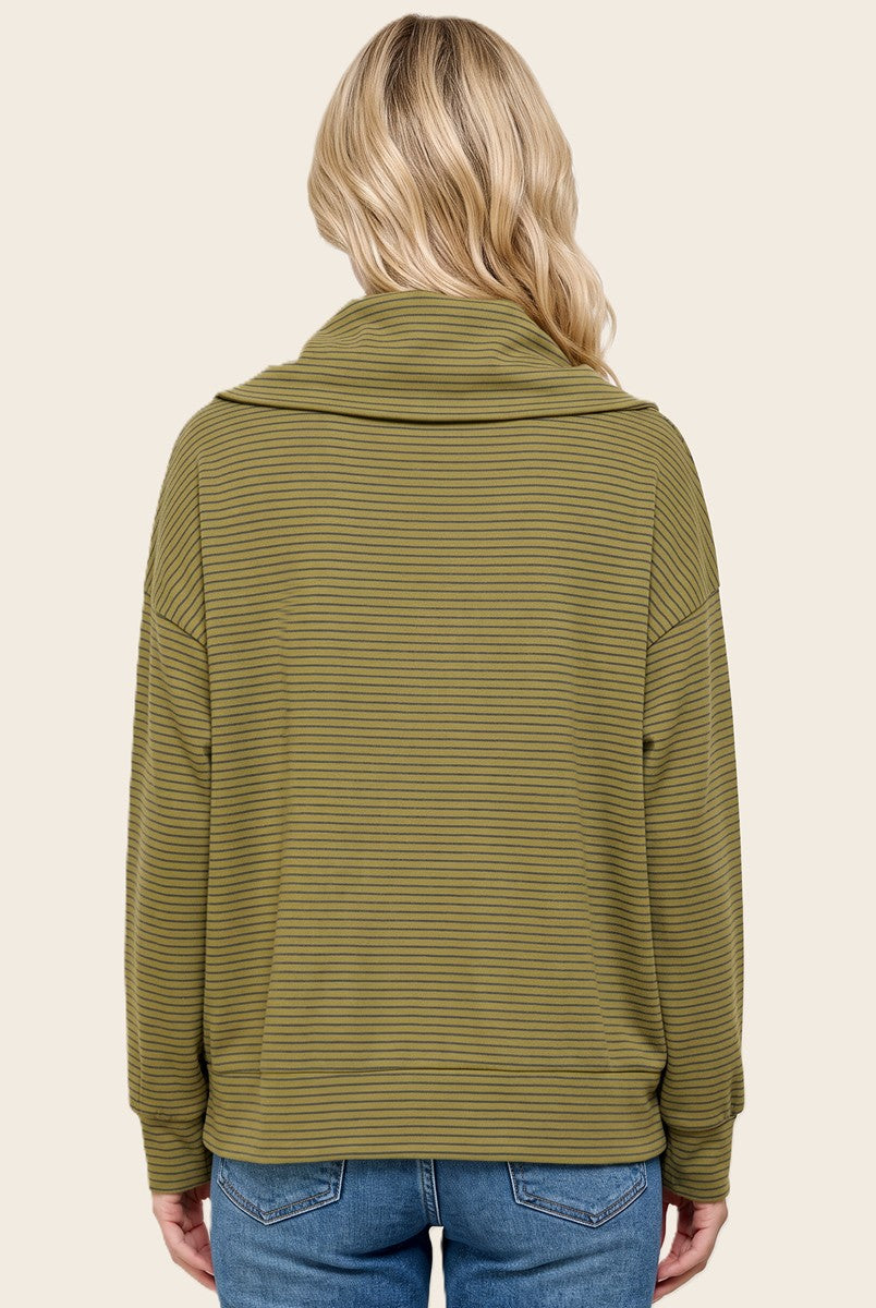 Half Zip Collar Stripe Top