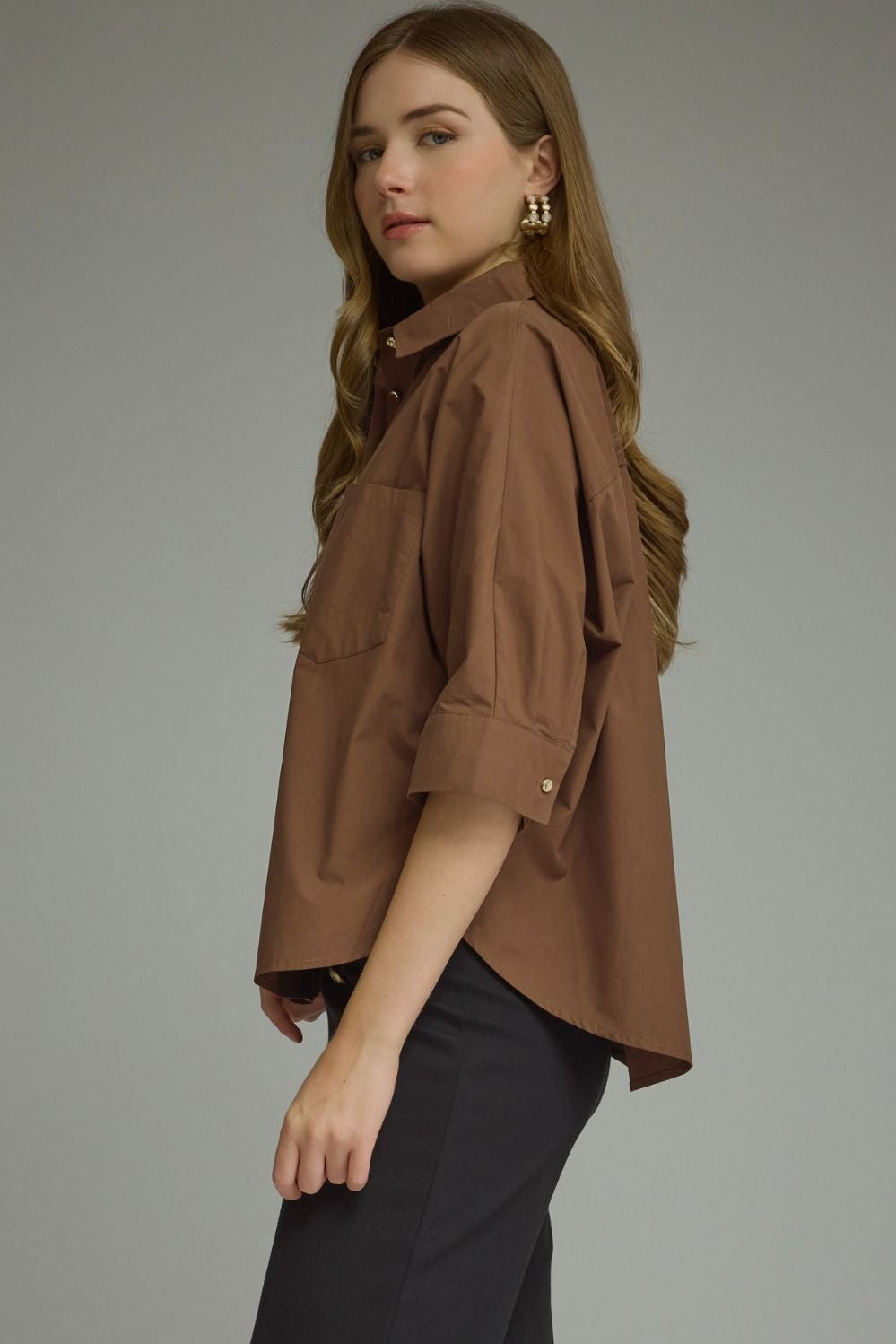 Button 3/4 Slv Top