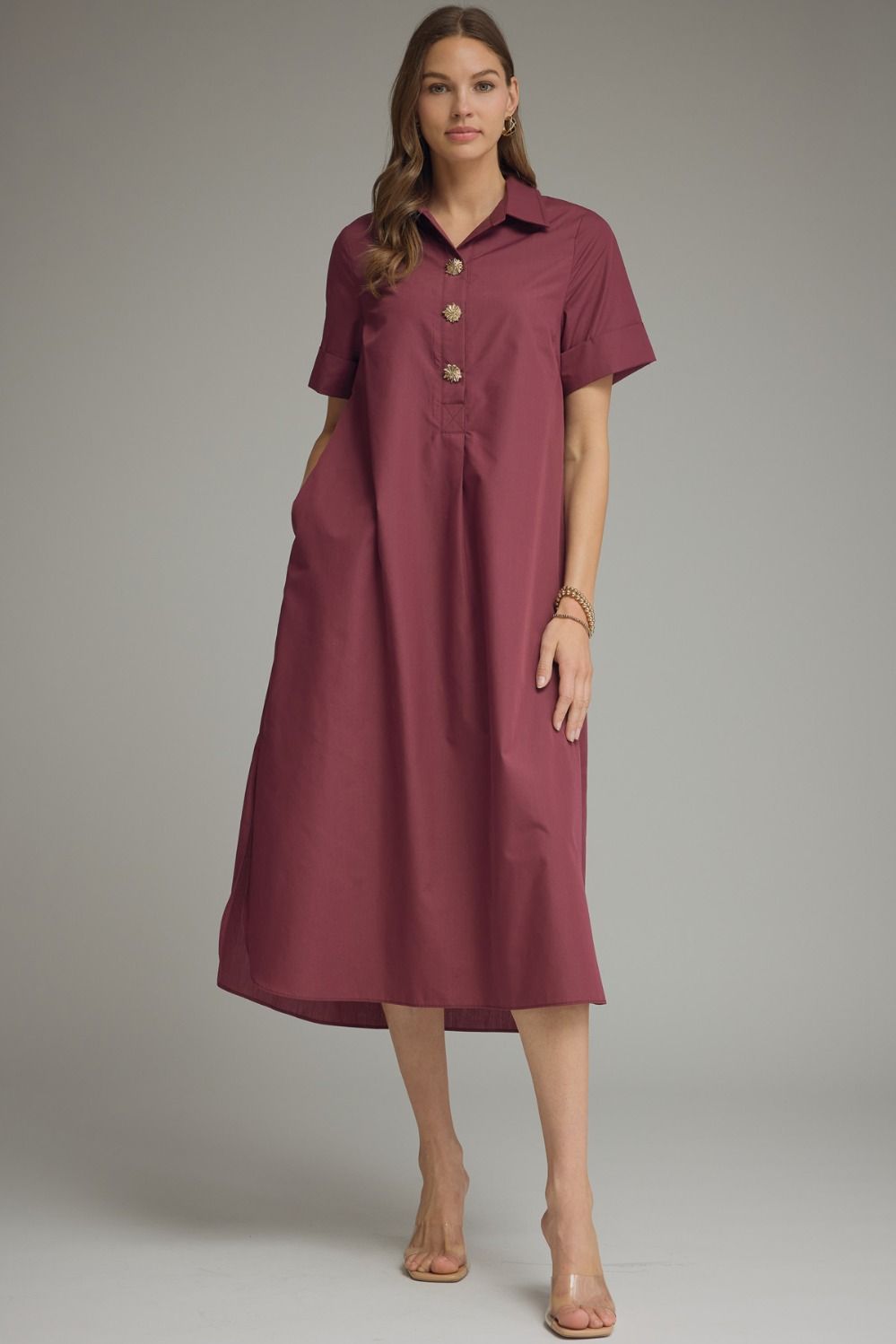 Short Slv Midi Dress