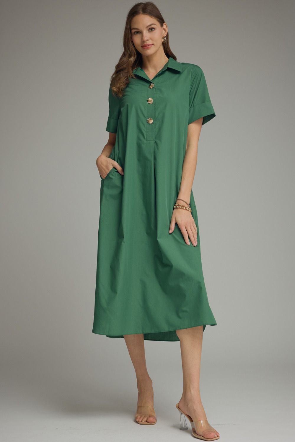 Short Slv Midi Dress
