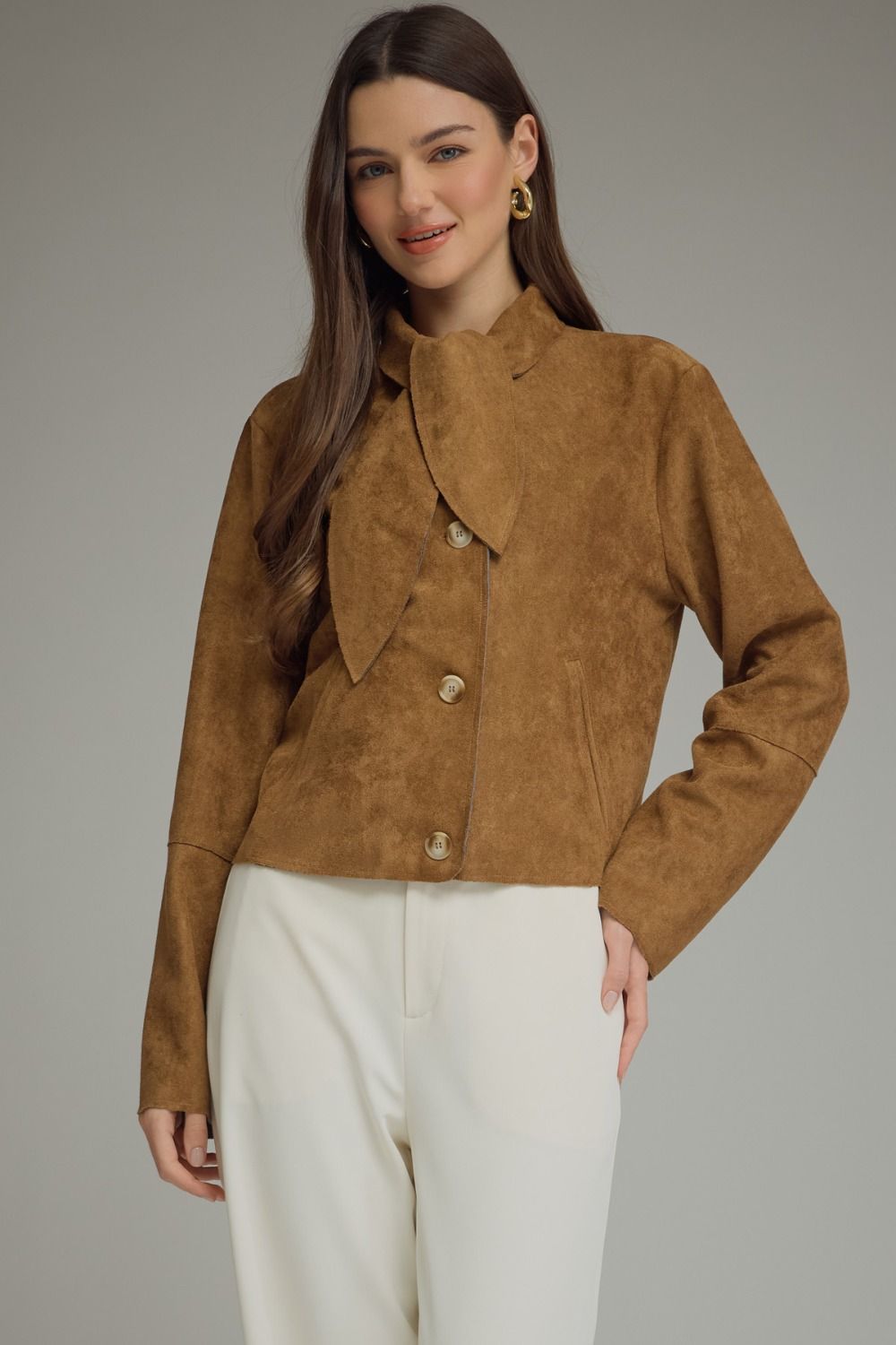 Camel suede crop jacket