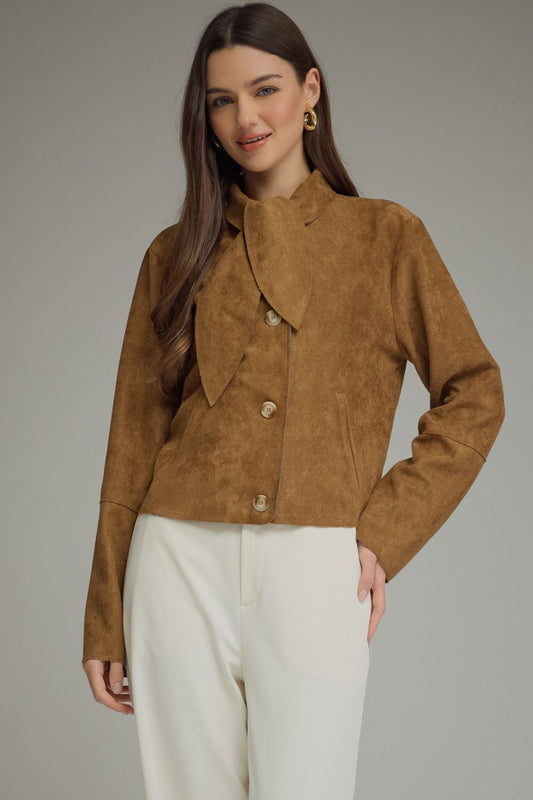 Camel suede crop jacket