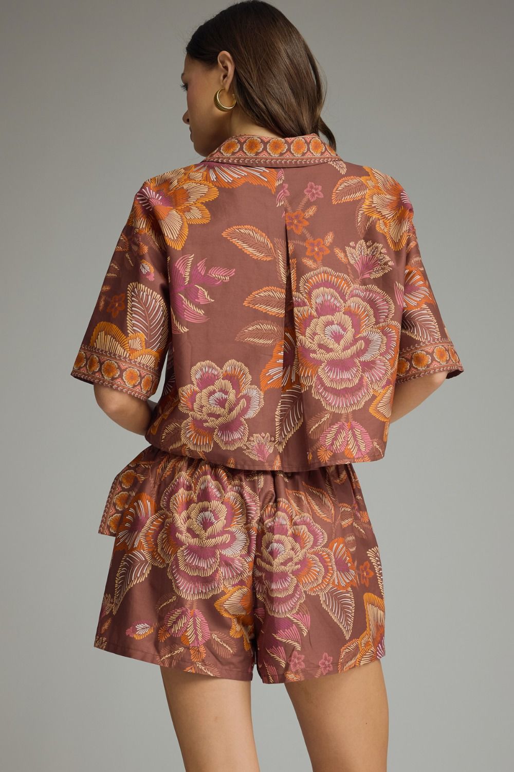 orange burst crop blouse
