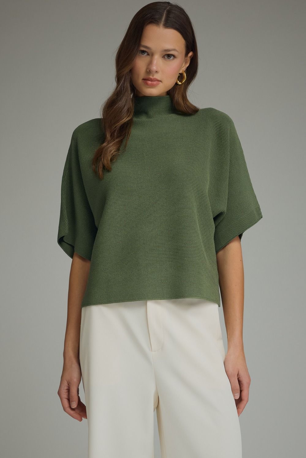 mock neck baby rib pullover