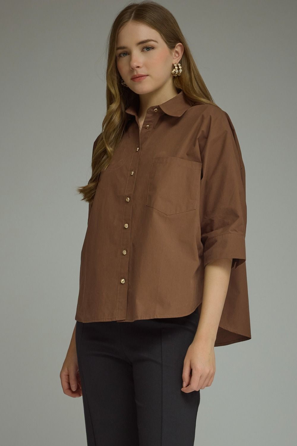 Button 3/4 Slv Top