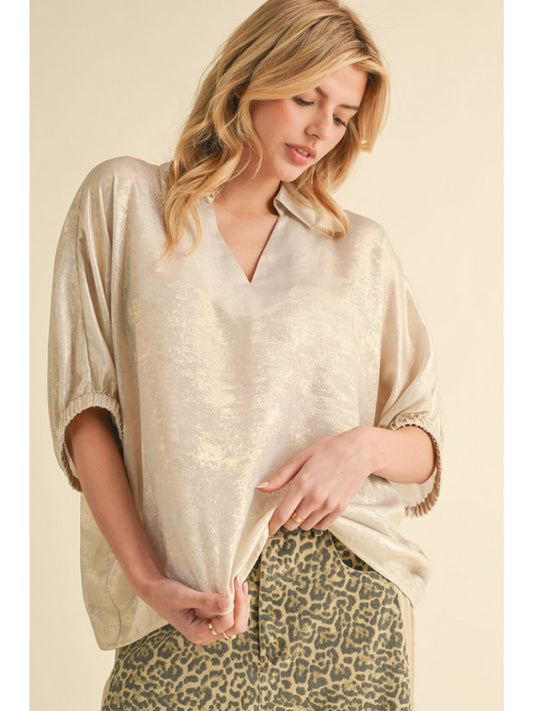 Metallic Collar Neck Top