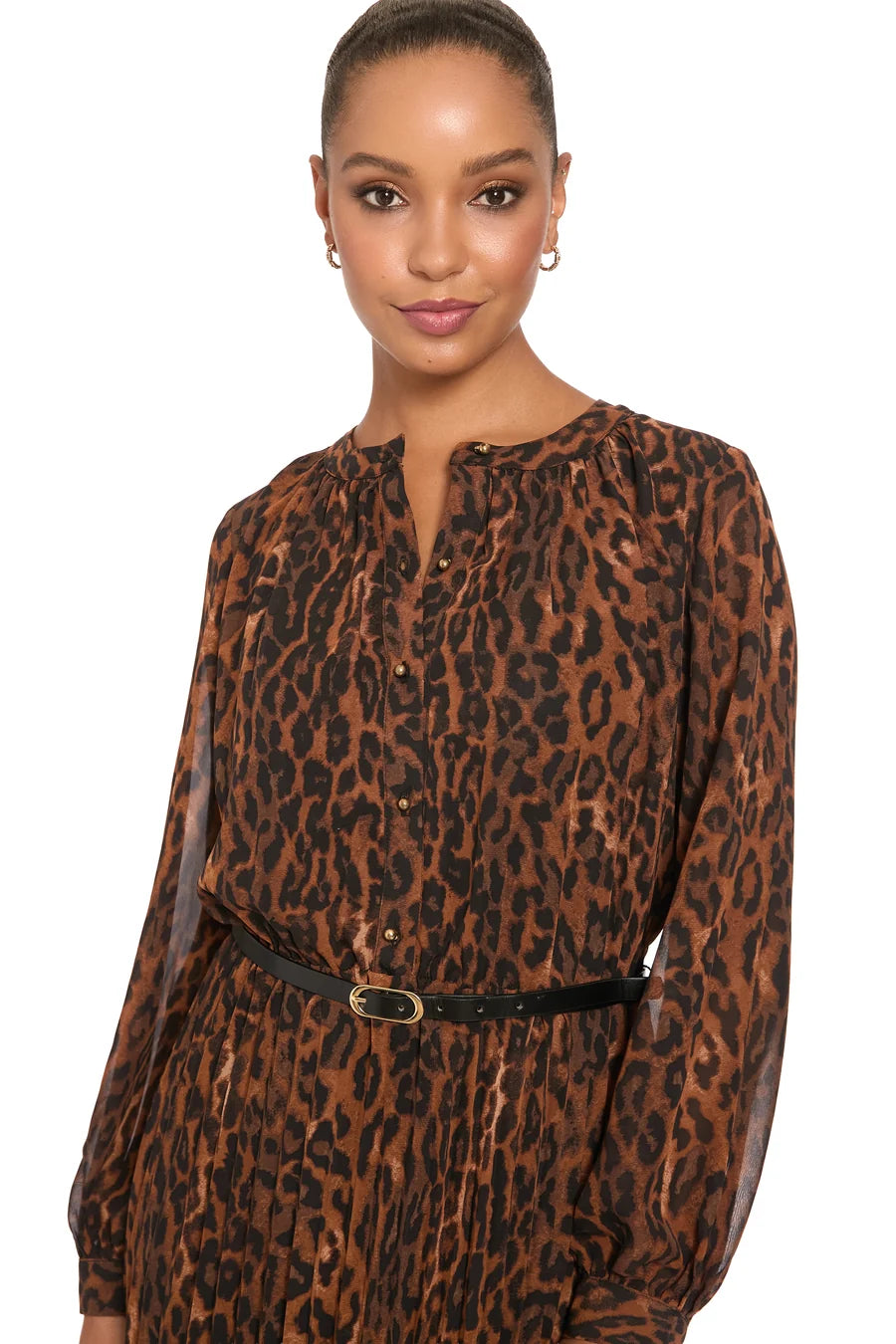 Leopard Print Belted Midi Dress