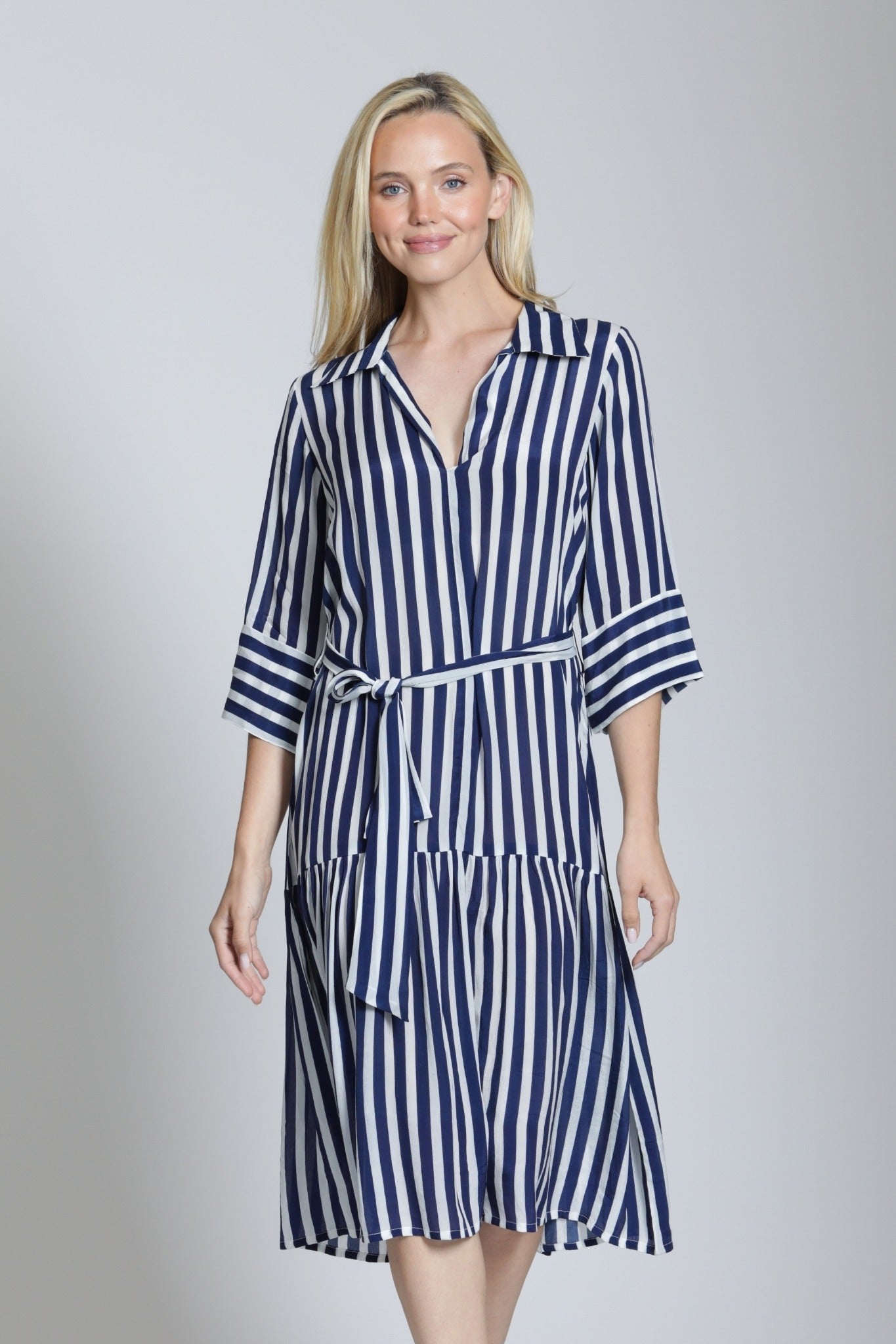 Half Placket Belt Dress