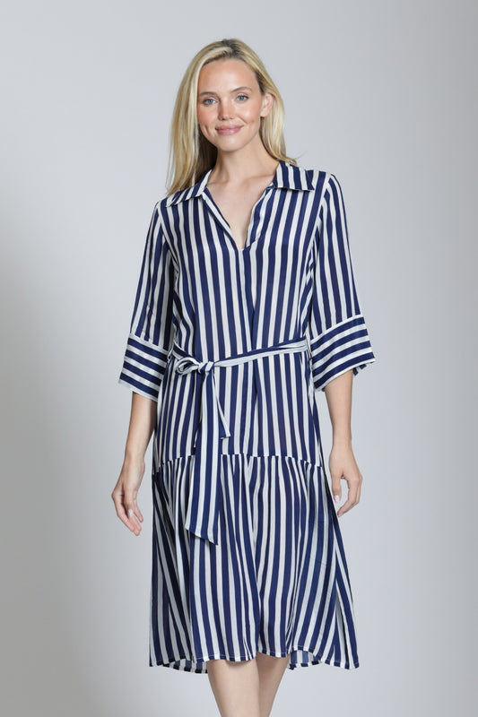 Half Placket Belt Dress