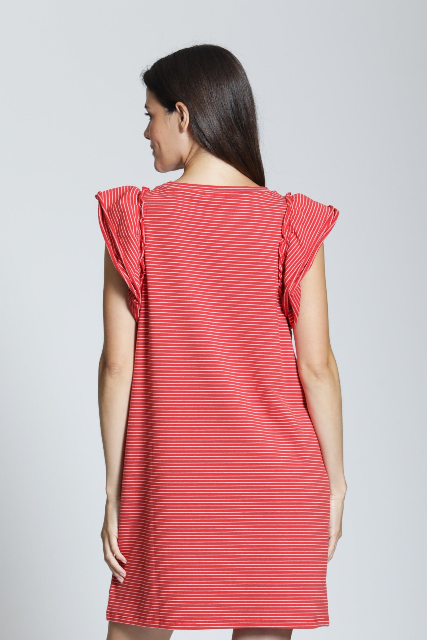 Side Stripe Ruffle Slv Dress