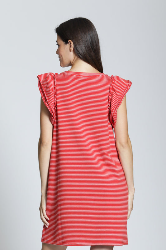 Side Stripe Ruffle Slv Dress