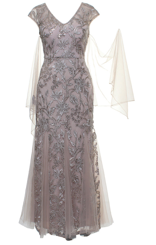 Embd Dress Detail Skirt & Shawl