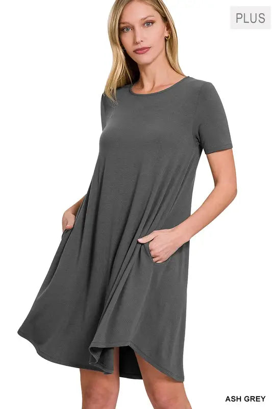 Round Hem Pocket Dress