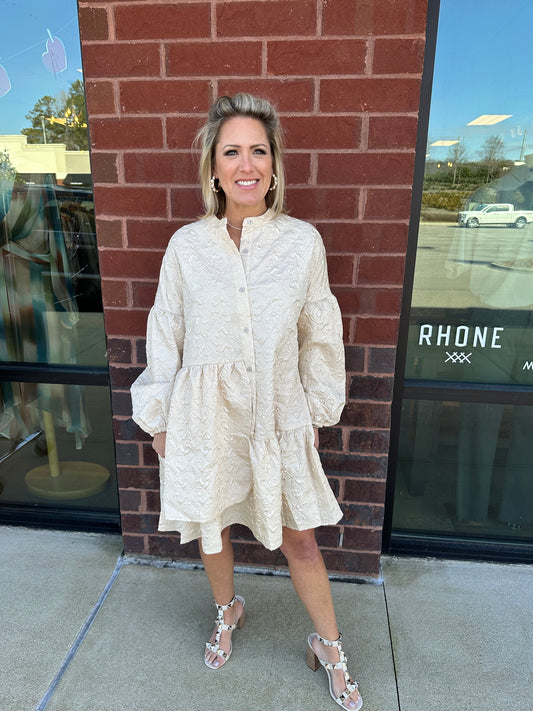 Embossed Pattern Button Down Dress